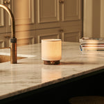 Dou Small Brown – Emperador Dark Marble Rechargeable Table Lamp | 3 Light Modes, Dimmable & Interchangeable Lampshade