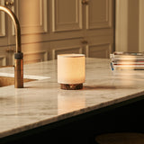 Dou Small Brown – Emperador Dark Marble Rechargeable Table Lamp | 3 Light Modes, Dimmable & Interchangeable Lampshade