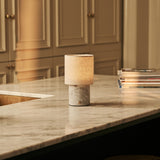 Dou White – Bianco Statuarietto Marble Rechargeable Table Lamp | Battery, Dimmable & Interchangeable Lampshade