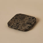 Square Emperador Dark marble coaster with rounded corners and bold brown veining