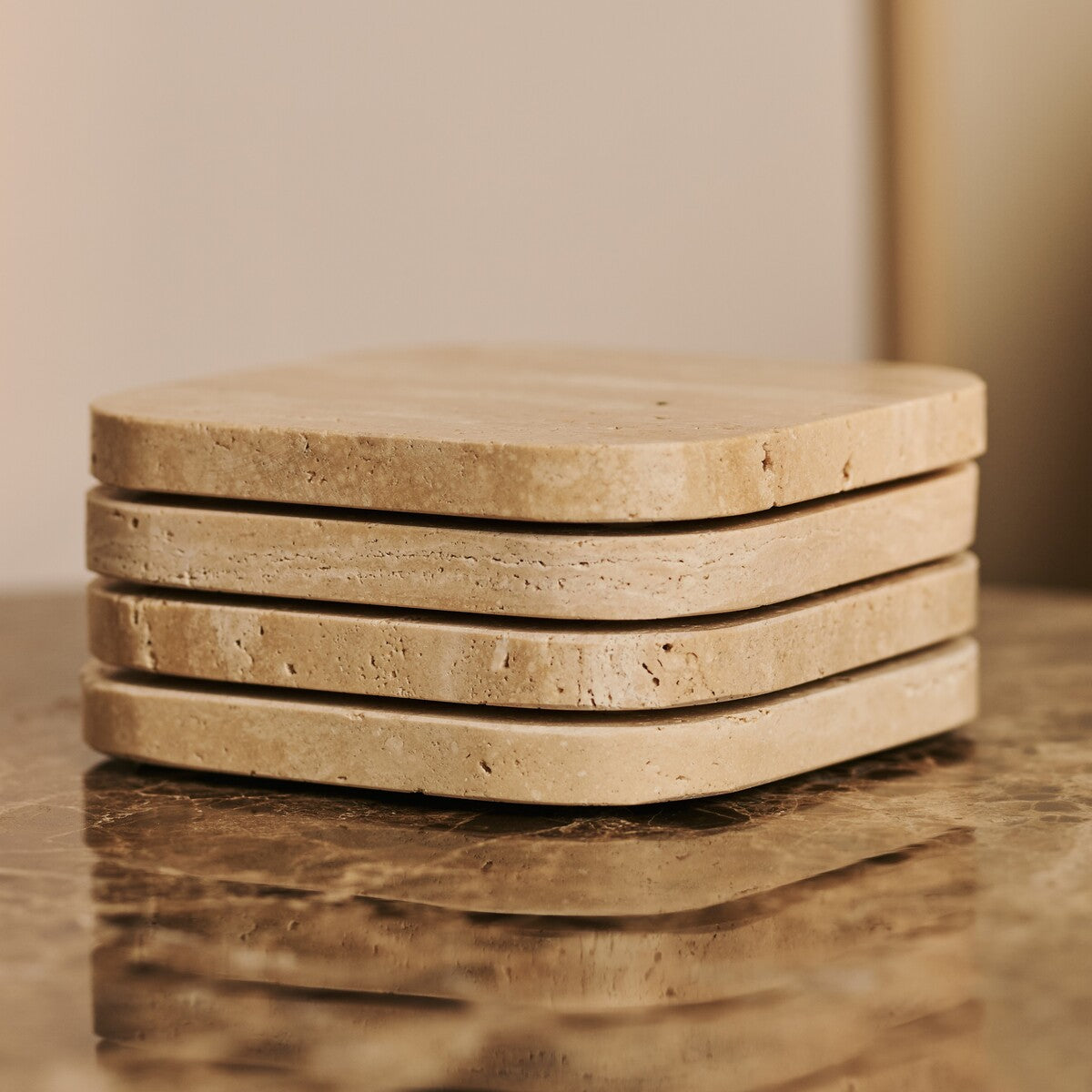 Fi Coasters Set Square Travertine Travertino Classico