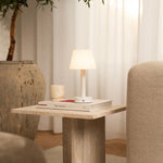 Zoë White Wooden Rechargeable Table Lamp | Cordless, Dimmable, USB-C, 80-Hour Battery Tavellio