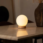 Flore Light Brown Wooden Lamp with Glass Bulb – Rechargeable & Dimmable Cordless Light Tavellio