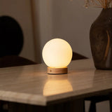 Flore Light Brown Wooden Lamp with Glass Bulb – Rechargeable & Dimmable Cordless Light Tavellio