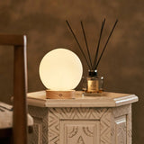 Flore Light Brown Wooden Lamp with Glass Bulb – Rechargeable & Dimmable Cordless Light - Tavellio