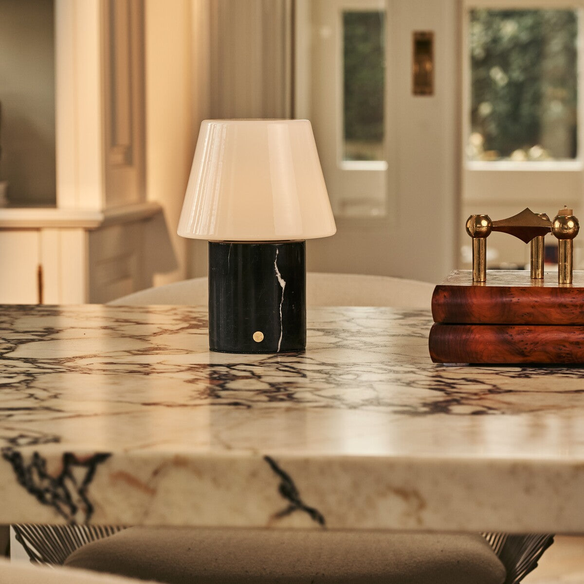 Hooch Black – Nero Marquina Marble Rechargeable Table Lamp | Versatile, 3 Light Modes & Modulair Lampshade