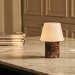 Hooch Brown – Emperador Dark Marble Rechargeable Table Lamp | Versatile, 3 Light Modes & Modular Lampshade