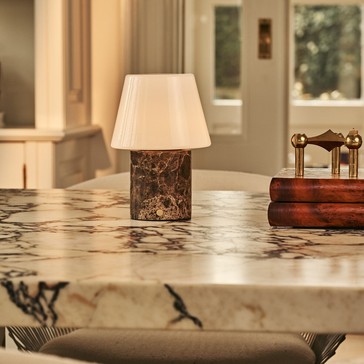 Hooch Brown – Emperador Dark Marble Rechargeable Table Lamp | Versatile, 3 Light Modes & Modular Lampshade