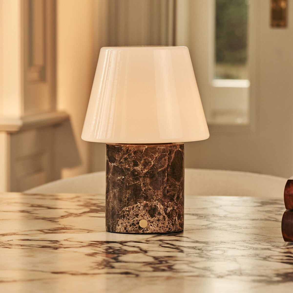 Hooch Brown – Emperador Dark Marble Rechargeable Table Lamp | Versatile, 3 Light Modes & Modular Lampshade