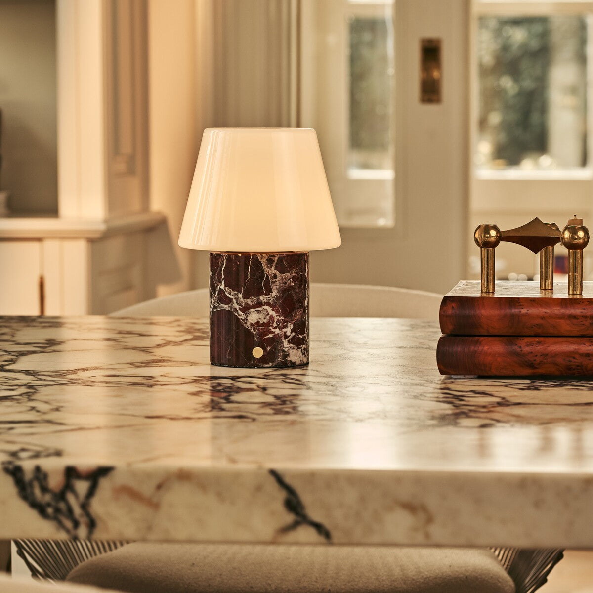 Hooch Red – Rosso Levanto Marble Rechargeable Table Lamp | Versatile, 3 Light Modes & Modular Lampshade