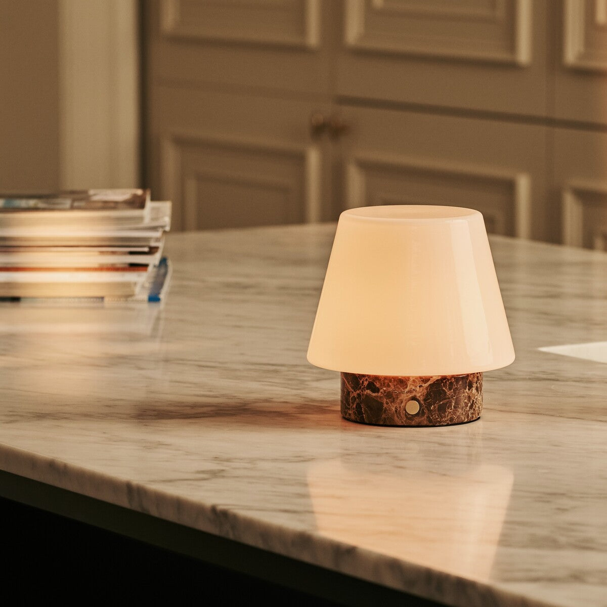 Hooch Small Brown – Emperador Dark Marble Rechargeable Table Lamp | Versatile, 3 Light Modes & Modular Lampshade