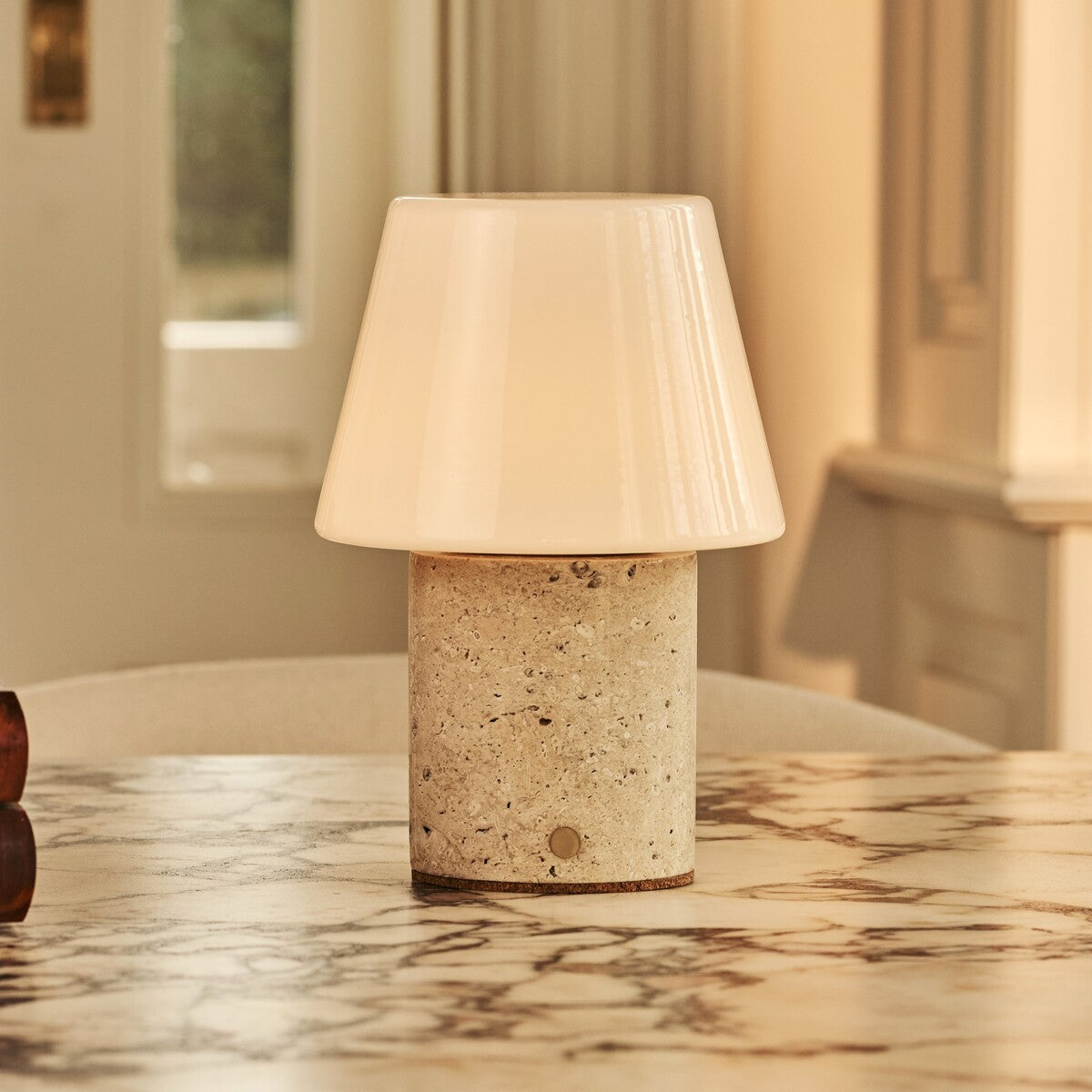 Hooch Beige – Travertino Classico Travertine Rechargeable Table Lamp | Versatile, 3 Light Modes & Modular Lampshade
