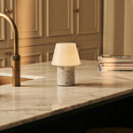 Hooch White – Bianco Statuarietto Marble Rechargeable Table Lamp | Versatile, 3 Light Modes & Modular Lampshade