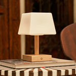 Tommy Light Brown Wooden Table Lamp with Glass - Rechargeable, Dimmable lamp, Cordless Lighting Tavellio