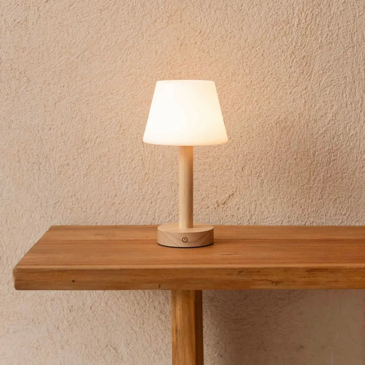 Zoë Light Brown Wooden Rechargeable Table Lamp | Dimmable, USB-C, 80-Hour Battery Tavellio