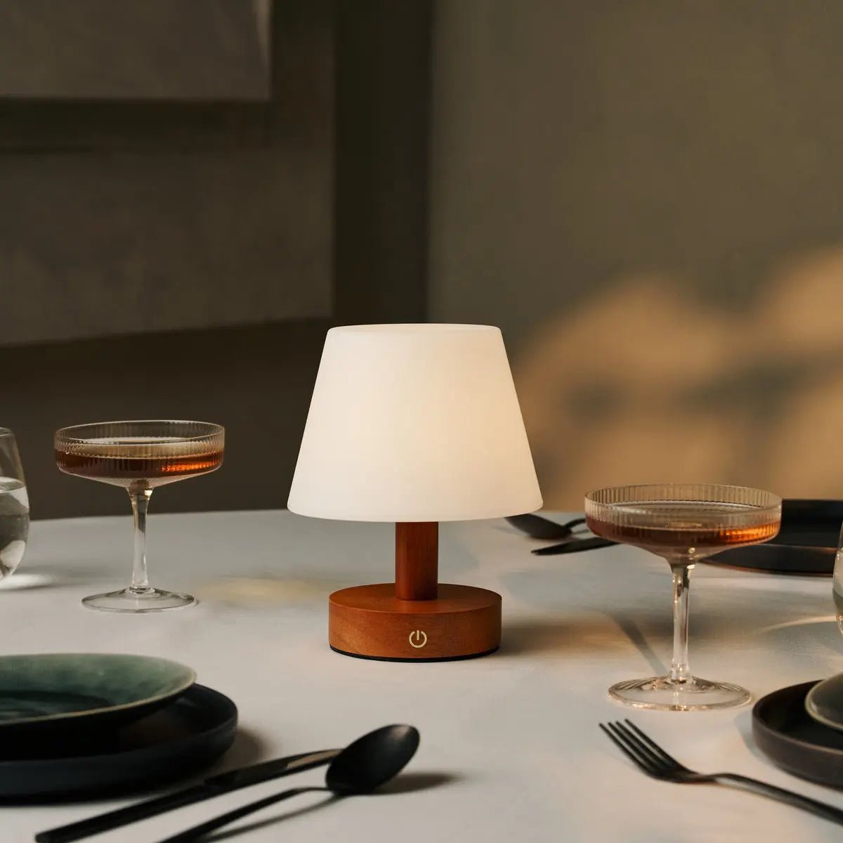 Teddy Chestnut Brown Wooden Rechargeable Table Lamp | Dimmable & Cordless with 3 Light Modes - Tavellio