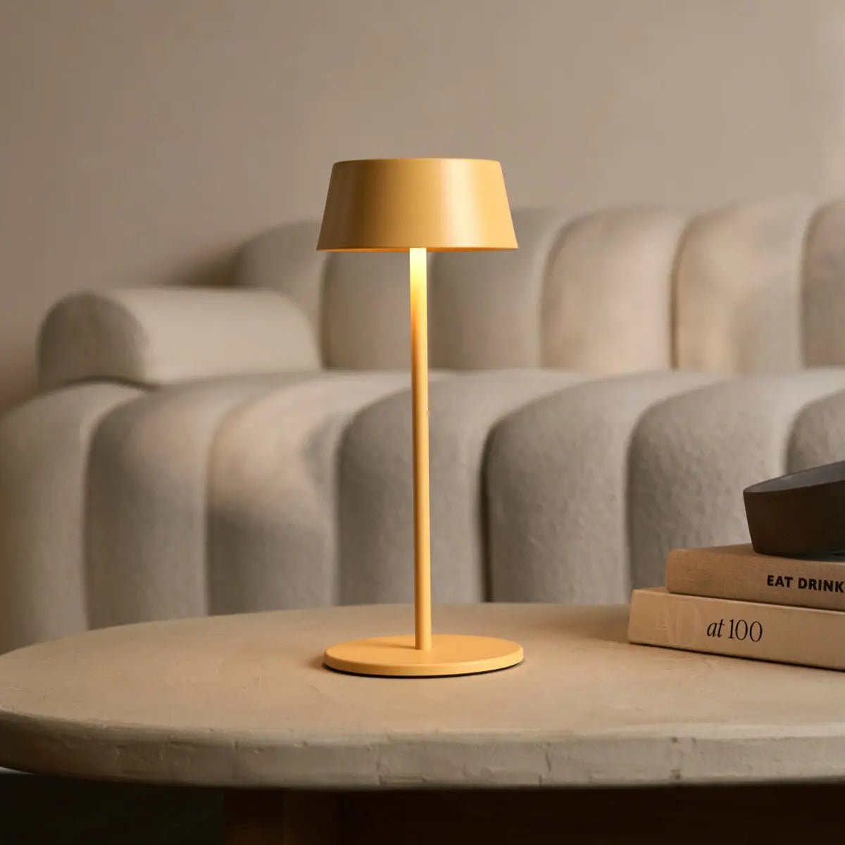 Hugo Amber Yellow Rechargeable Iron Table Lamp - Dimmable, Stylish & Cordless Tavellio