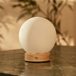 Flore Light Brown Wooden Lamp with Glass Bulb – Rechargeable & Dimmable Cordless Light - Tavellio