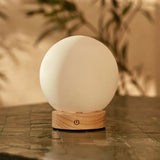 Flore Light Brown Wooden Lamp with Glass Bulb – Rechargeable & Dimmable Cordless Light - Tavellio