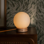 Flore Light Brown Wooden Lamp with Glass Bulb – Rechargeable & Dimmable Cordless Light Tavellio