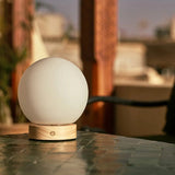 Flore Light Brown Wooden Lamp with Glass Bulb – Rechargeable & Dimmable Cordless Light - Tavellio