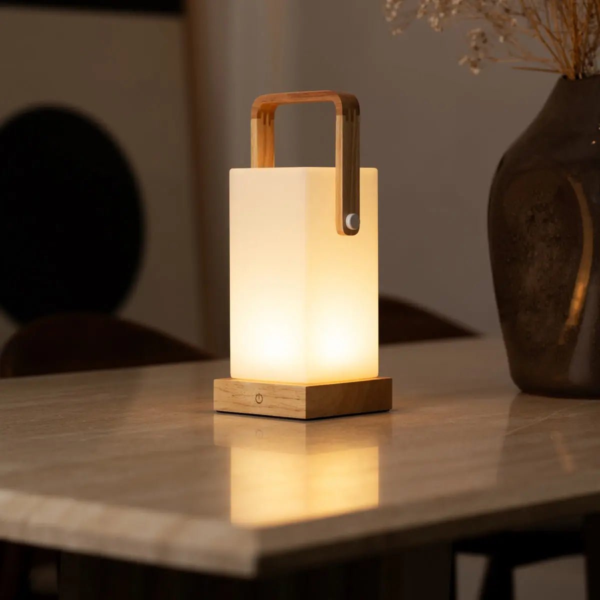 Harper Light Brown Wooden Lamp – Cordless Rechargeable Table Lamp with Handle Tavellio