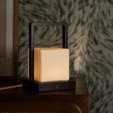 Noah Dark Brown Wooden Rechargeable Table Lamp With Glass and Wooden Handle Tavellio