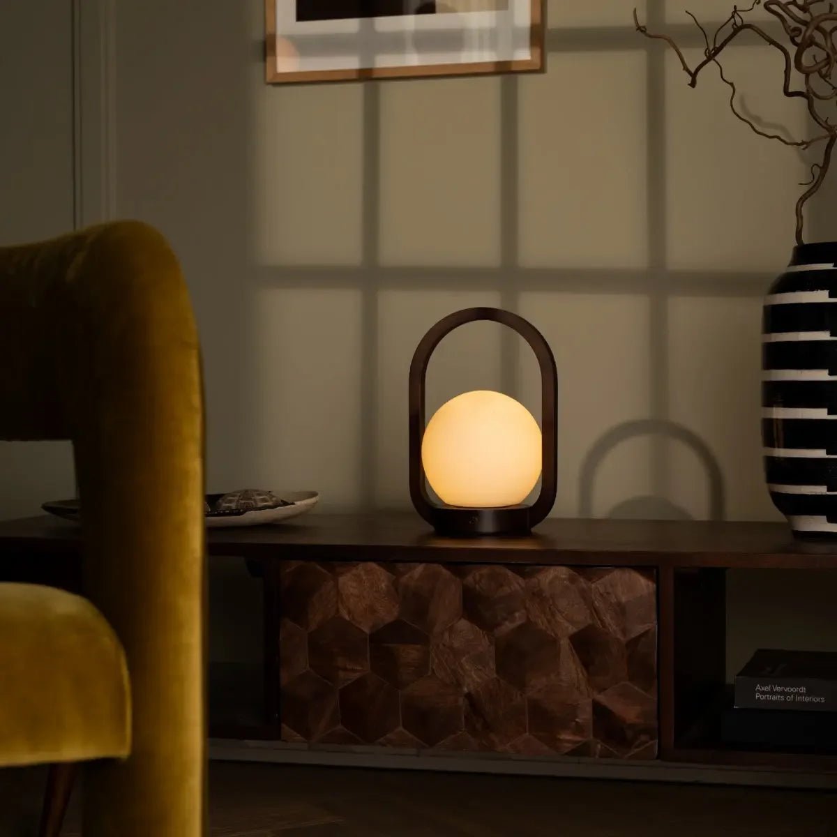 Skye Dark Brown Wooden Cordless Lamp | Rechargeable & Dimmable Design Tavellio