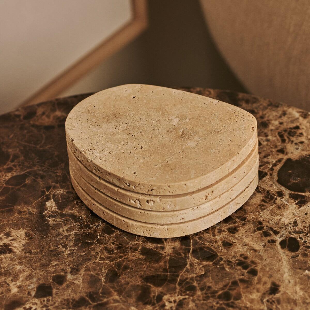 Li Coasters Set Organic Travertine Travertino Classico