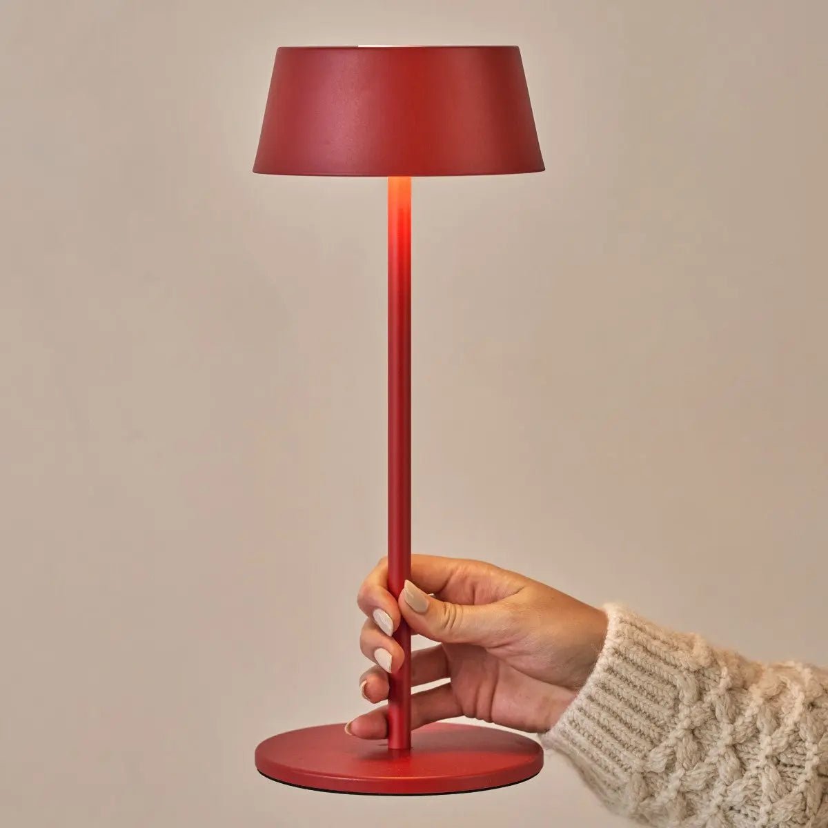 Hugo Berry Red Rechargeable Iron Table Lamp - Dimmable, Stylish & Cordless Tavellio