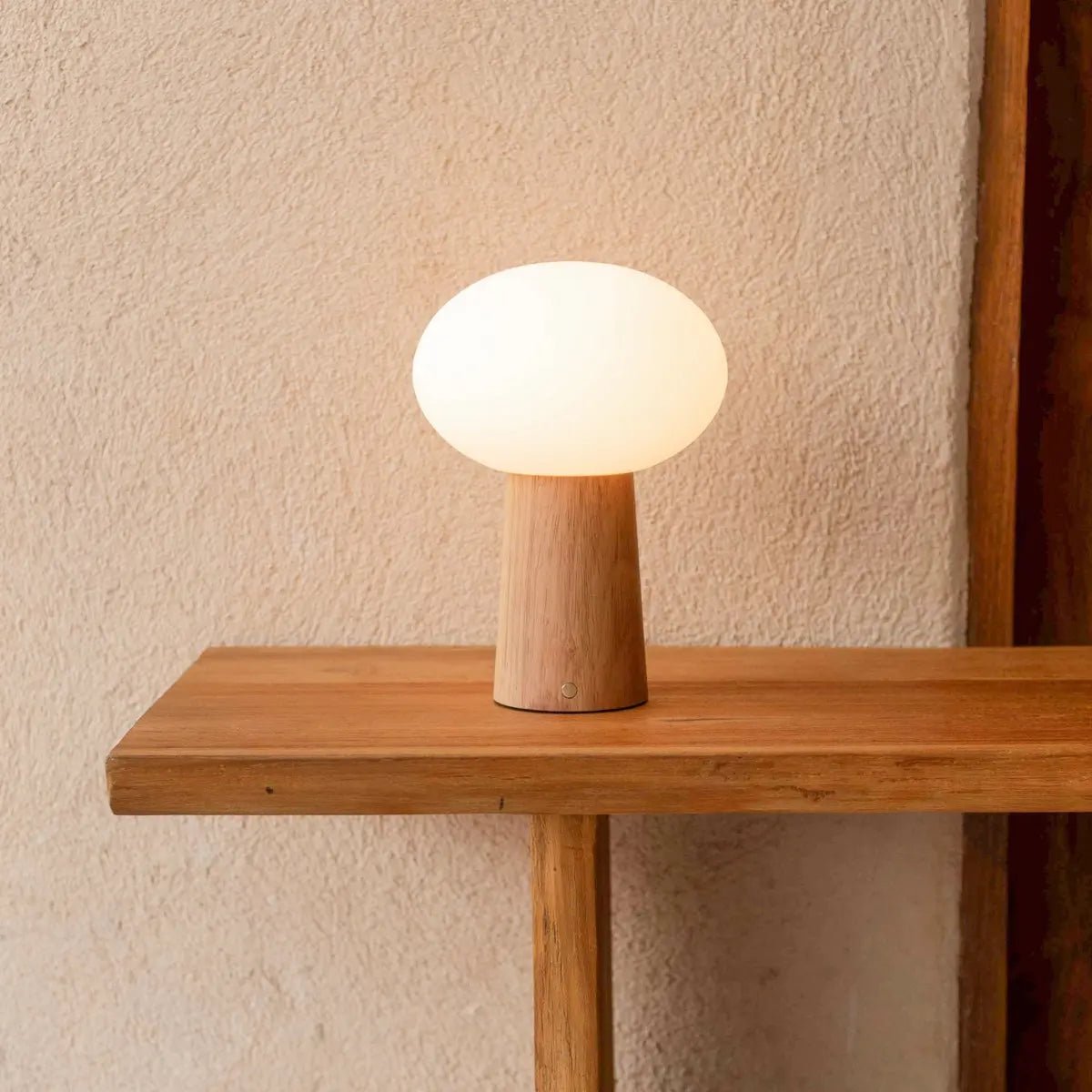 Max Light Brown Wooden Rechargeable Table Lamp with Glass & Rechargeable Battery | Dimmable & Versatile Lighting Tavellio