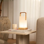 Harper Light Brown Wooden Lamp – Cordless Rechargeable Table Lamp with Handle Tavellio
