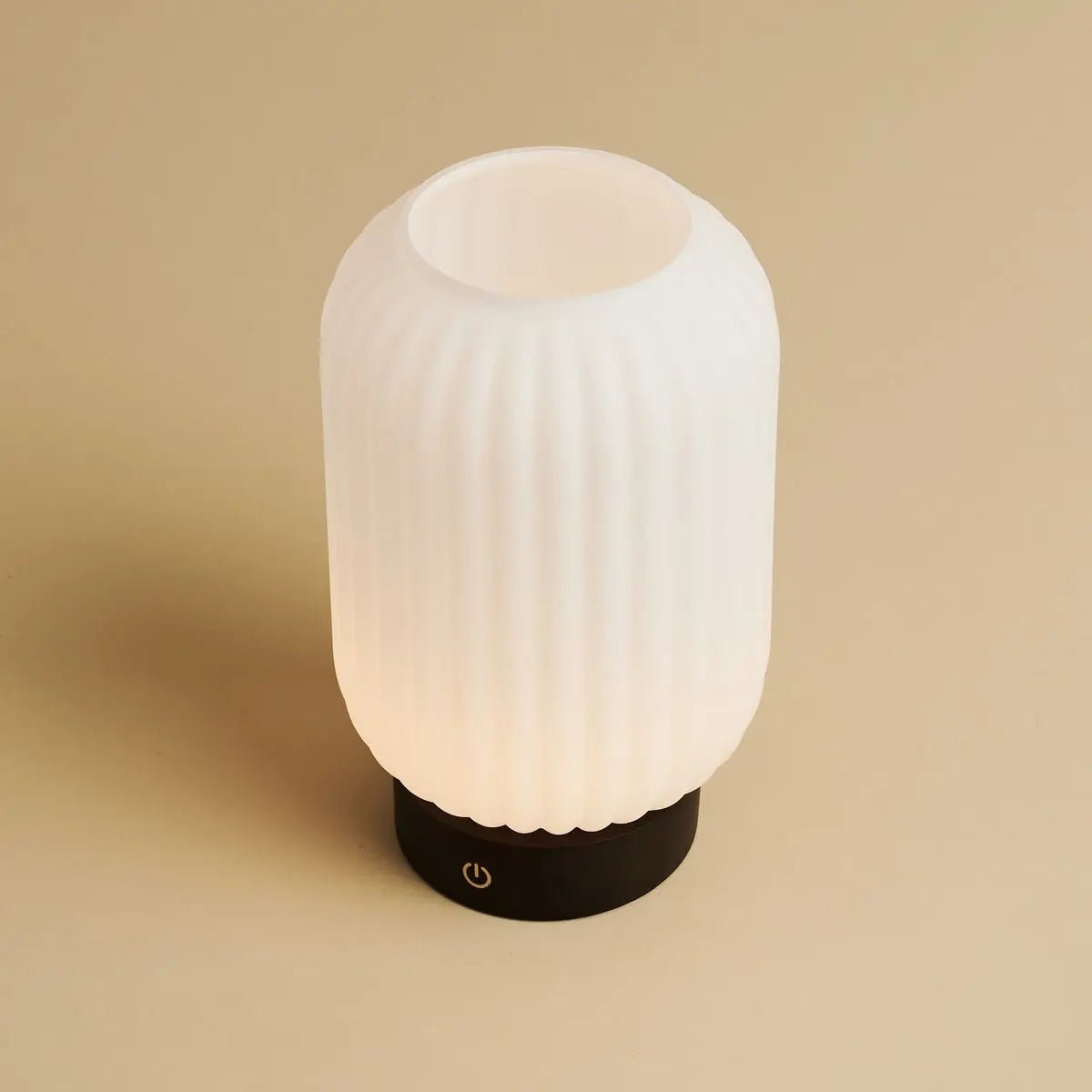 Lilly Dark brown Unique Rechargeable Lamp – Frosted Glass lamp, Wooden Base, Dimmable, 3 Light Modes Tavellio
