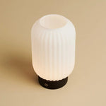 Lilly Dark brown Unique Rechargeable Lamp – Frosted Glass lamp, Wooden Base, Dimmable, 3 Light Modes Tavellio