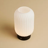 Lilly Dark brown Unique Rechargeable Lamp – Frosted Glass lamp, Wooden Base, Dimmable, 3 Light Modes Tavellio