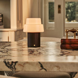 Lio Dark Brown Rechargeable Table Lamp | Cordless, 3 Light Modes & Glass Lampshade
