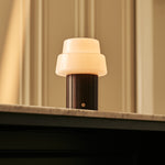 Lio Dark Brown Rechargeable Table Lamp | Cordless, 3 Light Modes & Glass Lampshade