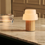 Lio Light Brown Rechargeable Table Lamp | Cordless, 3 Light Modes & Glass Lampshade
