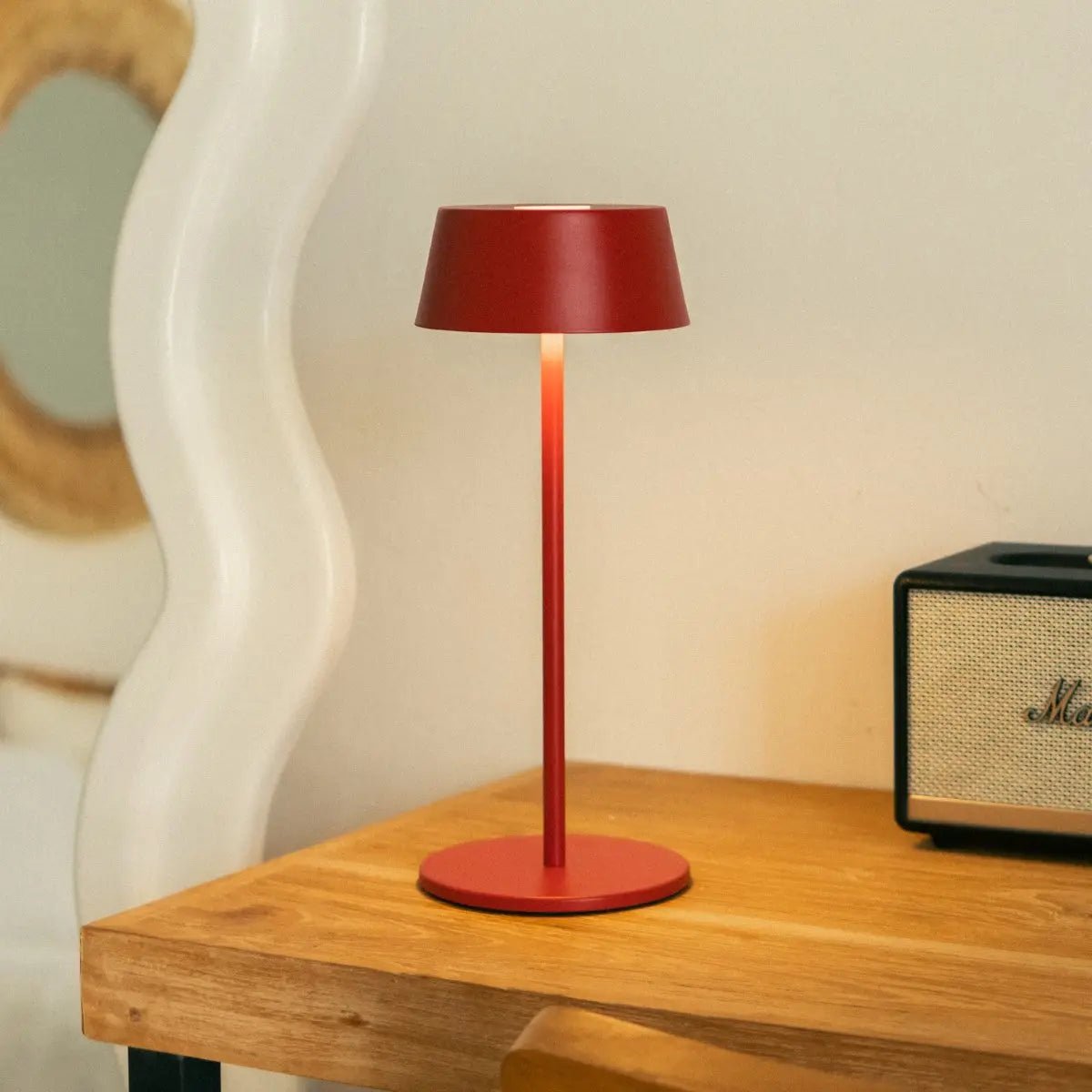 Hugo Berry Red Rechargeable Iron Table Lamp - Dimmable, Stylish & Cordless Tavellio