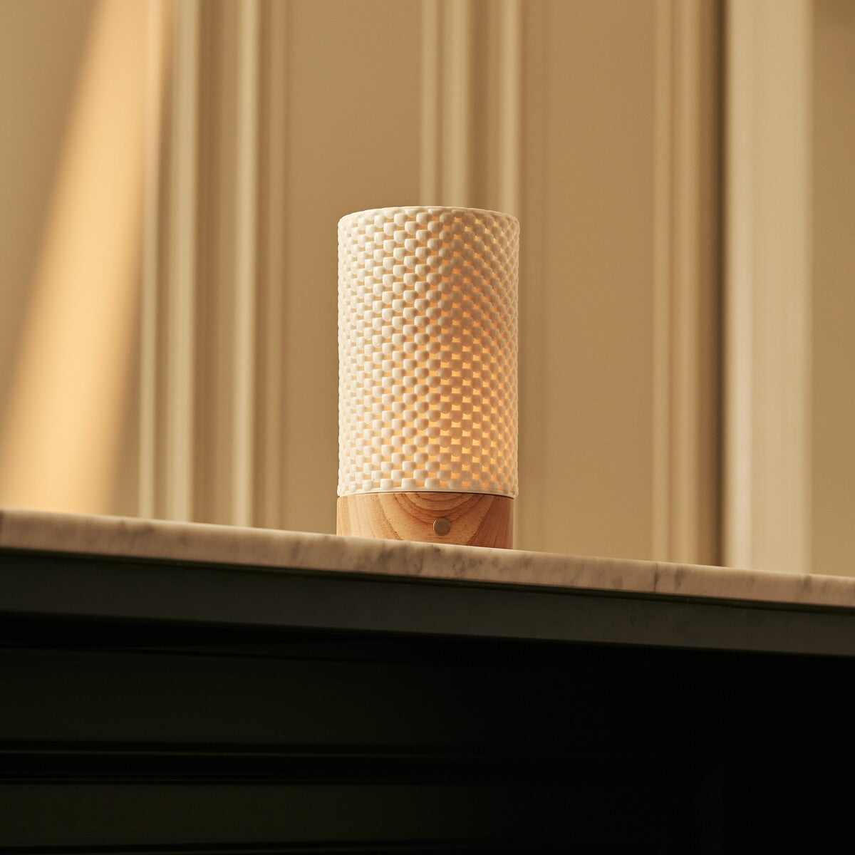 Luna Light Brown Wooden Rechargeable Table Lamp | 3D-Printed Porcelain, Dimmable & Up to 100 Hours of Battery Life
