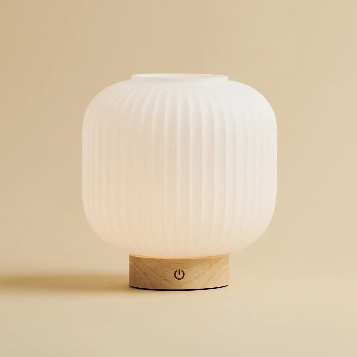 Lyla Unique Rechargeable Lamp – Frosted Glass & Wooden Base, Dimmable, 3 Light Modes Tavellio