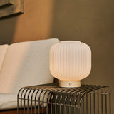 Lyla Lichtbruin Unieke Oplaadbare Lamp - Matglas & Houten Lampvoet, Dimbaar, 3 Lichtstanden
