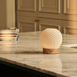 Mare Light Brown Wooden Rechargeable Table Lamp | 3D-Printed Porcelain, Dimmable & Up to 100 Hours of Battery Life