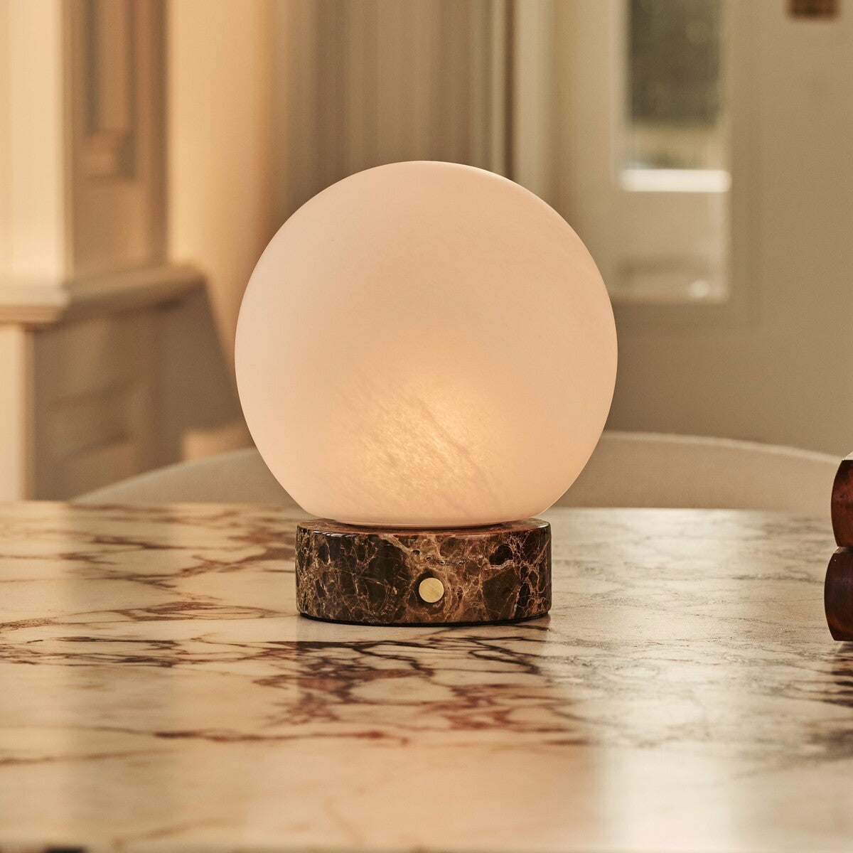 Metsu Small Brown – Emperador Dark Marble Rechargeable Table Lamp | Authentic, Dimmable & Interchangeable Lampshade