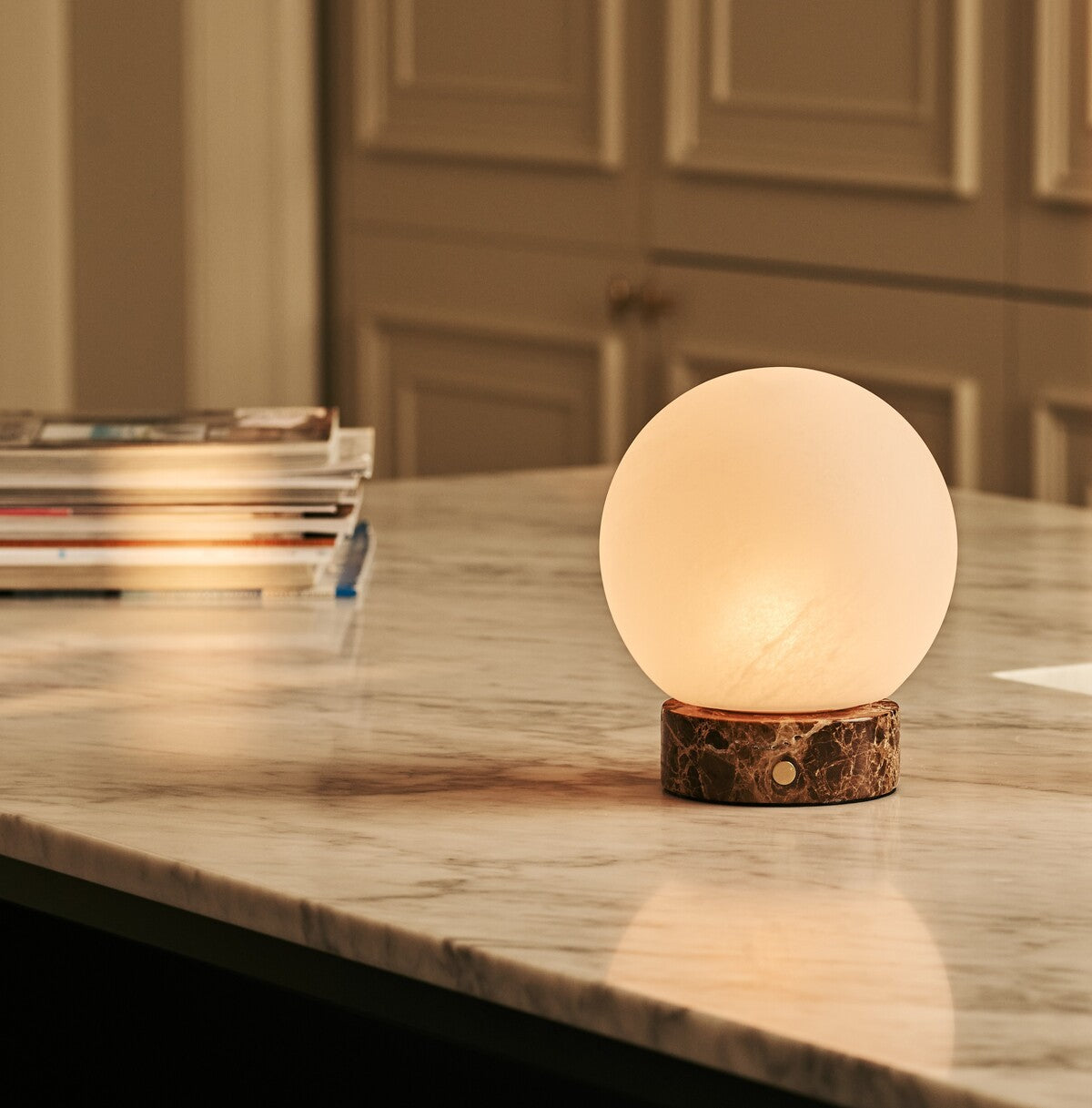 Metsu Small Brown – Emperador Dark Marble Rechargeable Table Lamp | Authentic, Dimmable & Interchangeable Lampshade