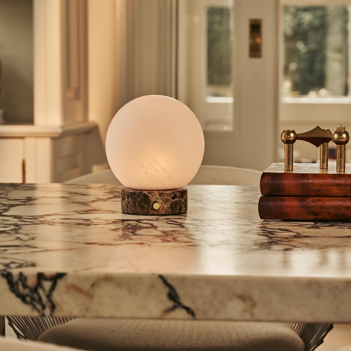 Metsu Small Brown – Emperador Dark Marble Rechargeable Table Lamp | Authentic, Dimmable & Interchangeable Lampshade