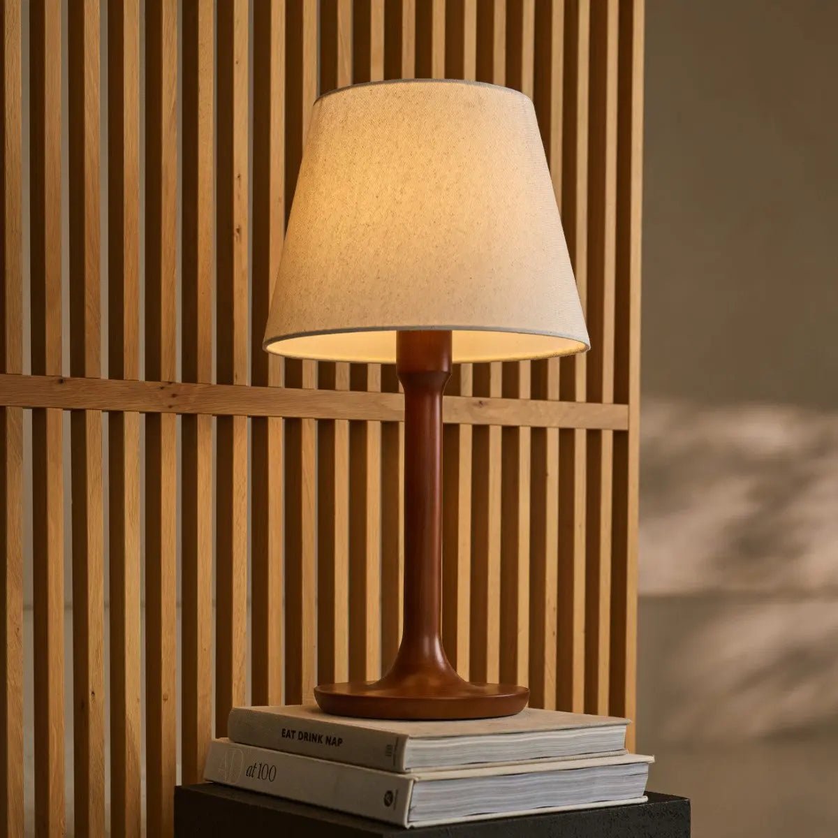 Nova Chestnut Brown Lamp with Wooden Base | Stylish Living Room & Bedroom Lighting Tavellio
