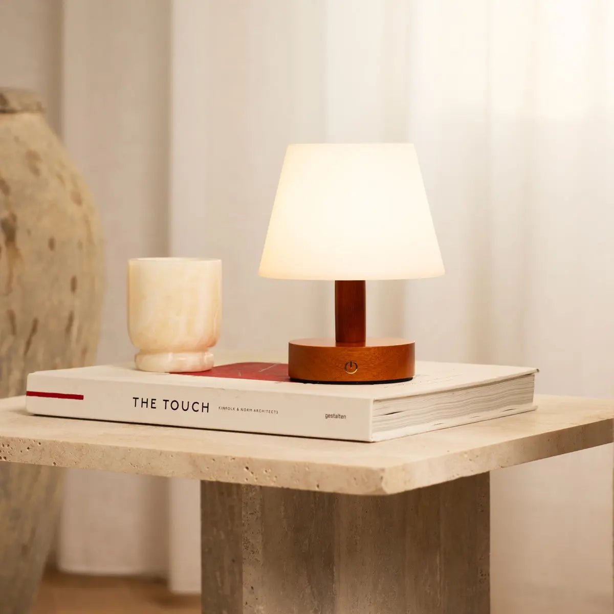 Teddy Chestnut Brown Wooden Rechargeable Table Lamp | Dimmable & Cordless with 3 Light Modes Tavellio