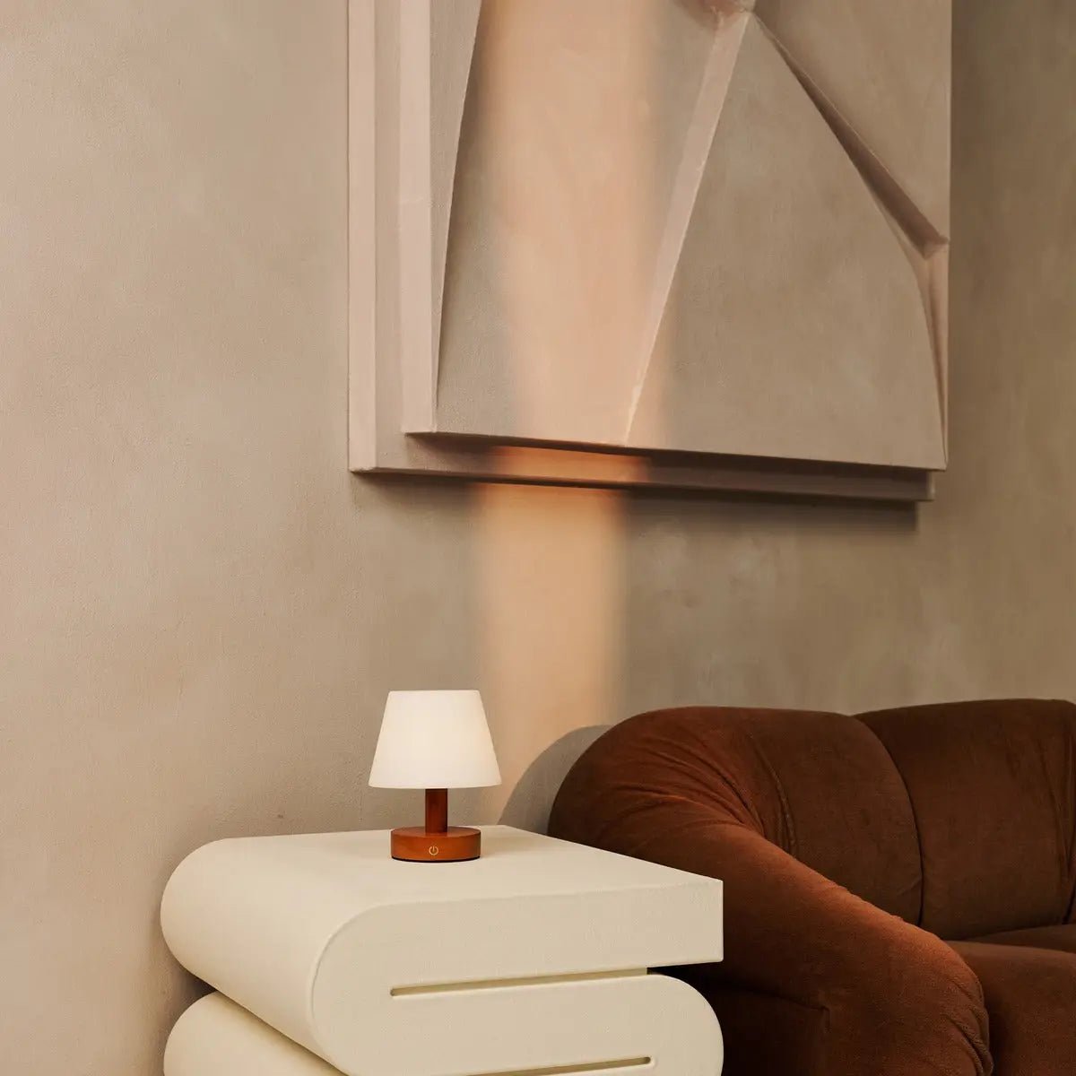 Teddy Chestnut Brown Wooden Rechargeable Table Lamp | Dimmable & Cordless with 3 Light Modes - Tavellio