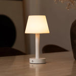 Zoë White Wooden Rechargeable Table Lamp | Cordless, Dimmable, USB-C, 80-Hour Battery Tavellio